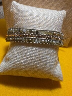 Chan Luu Olive Green and Gold Beaded Wrap Bracelet